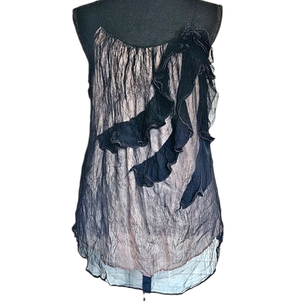 Vintage Y2K Sheer Fairygoth Coquette Whimsigoth Black Silk Tank Top Sz M